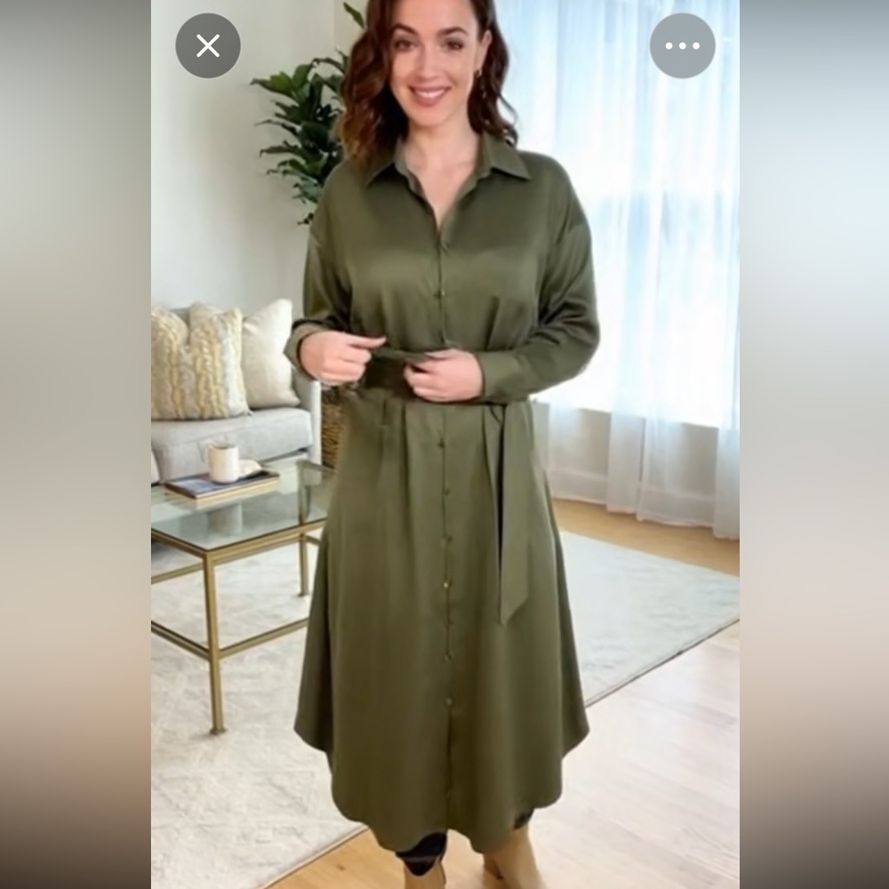 French Connection Sage Green Satin Dress